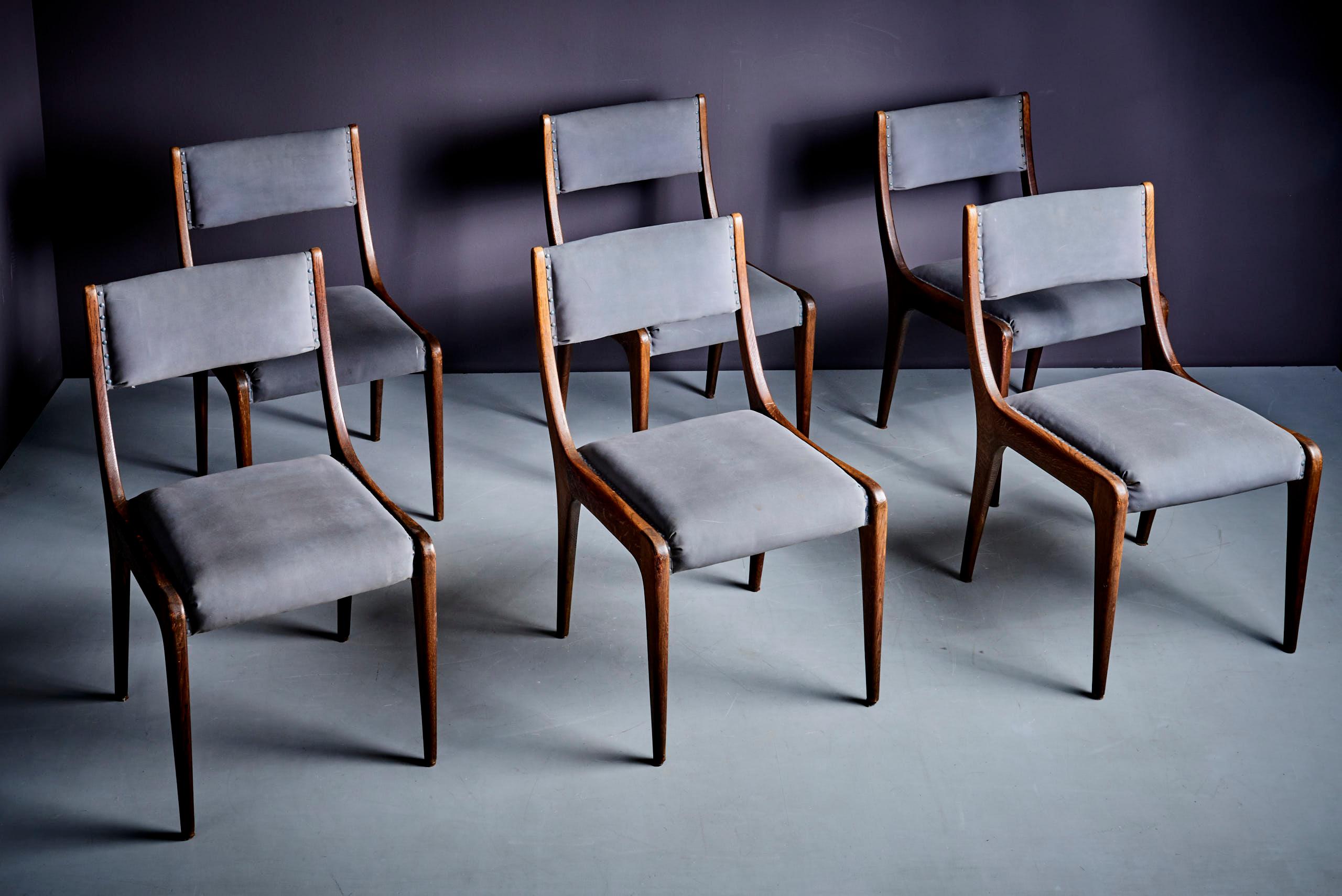 Ensemble de 6 chaises grises en chêne de Johannes Krahn, intérieur original du Bundestag en vente 2