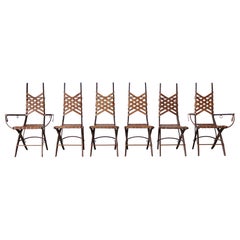Set of 6 Oak, Iron 
Leather Dining Chairs by Alberto Marconetti