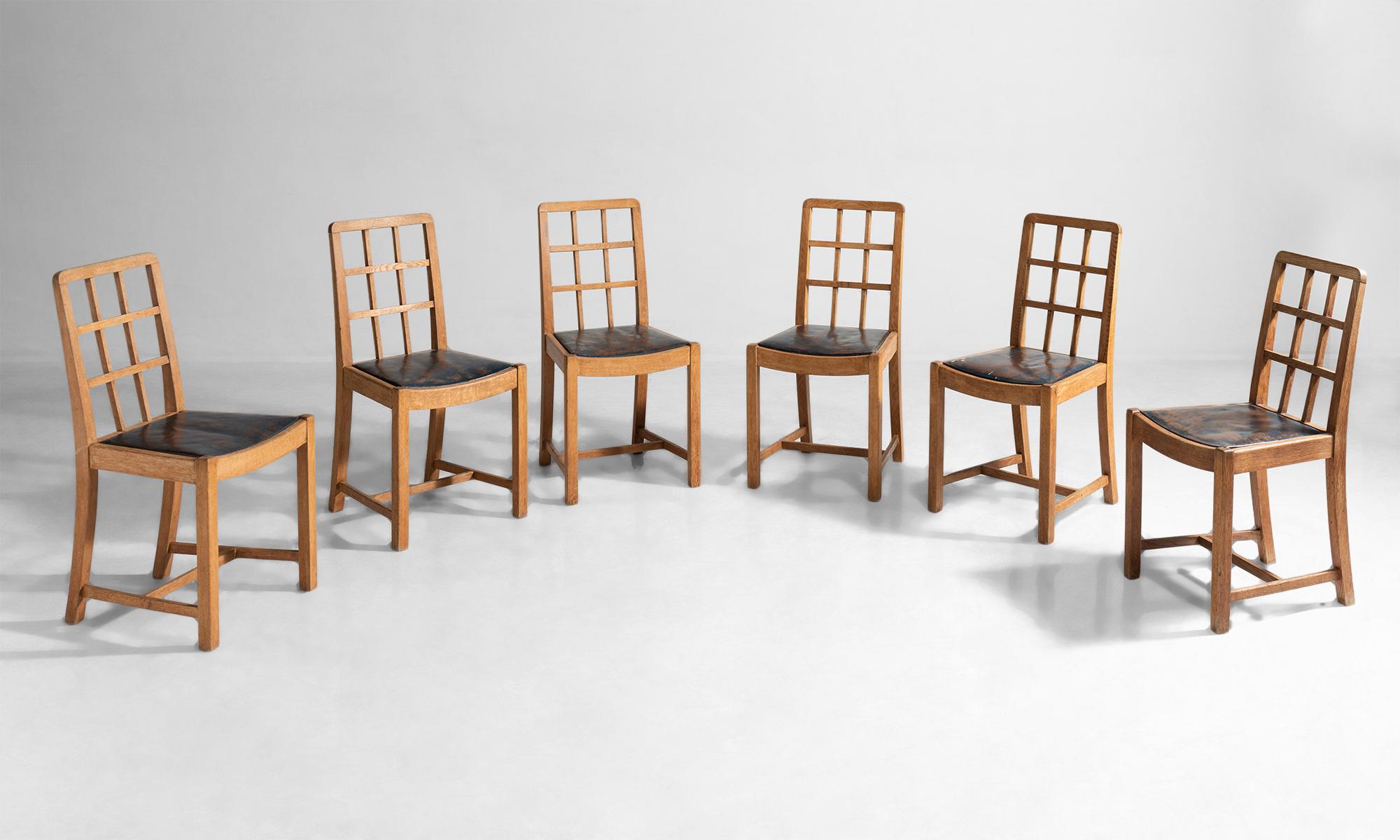 English Set of '6' Oak and Leather Dining Chairs