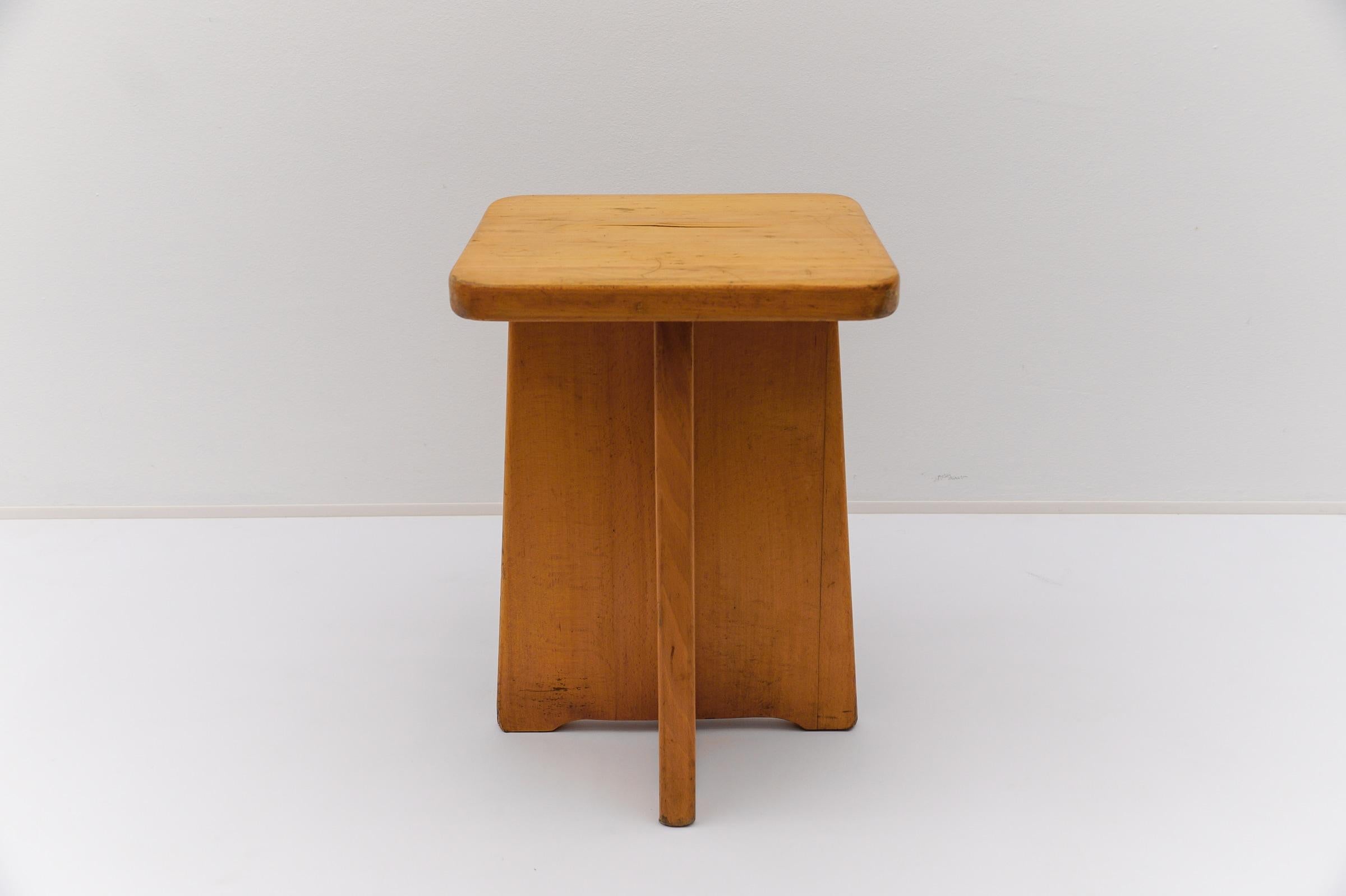 Mid-20th Century Set of 6 Oak Stools in the Style of Pierre Chapo, France, 1960s For Sale