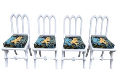 Set of 6 Oak White Painted French Gothic Revival Chairs, circa 1900