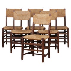 Set of 6 oak wicker chairs, French craftsmanship, 1950