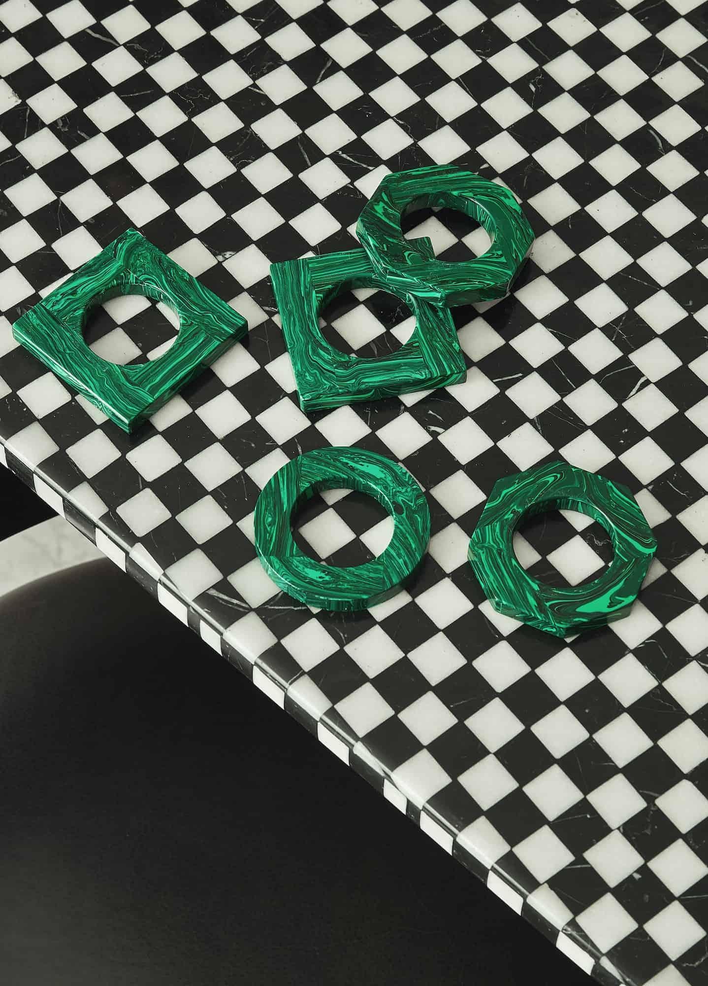 Set of 6 Octagonal Malachite Napkin Rings by Marcela Cure In New Condition For Sale In Geneve, CH