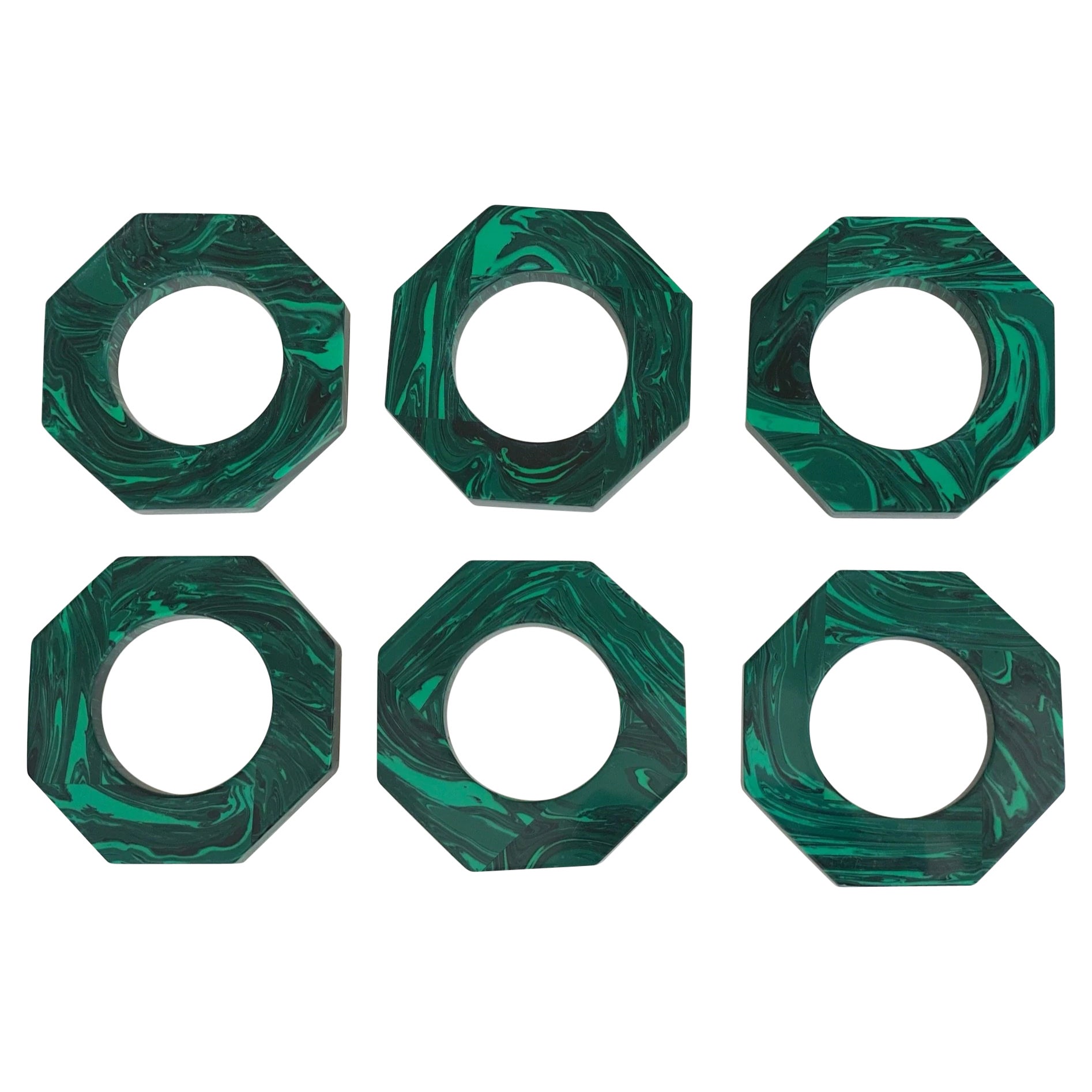 Set of 6 Octagonal Malachite Napkin Rings by Marcela Cure For Sale