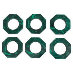 Set of 6 Octagonal Malachite Napkin Rings by Marcela Cure