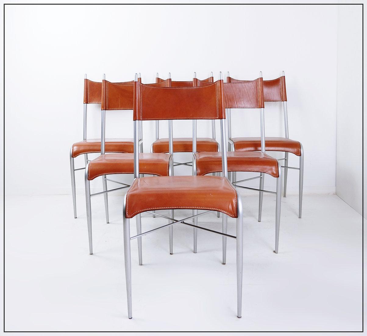 Set of 6 of italian vintage Arrben dining chairs, 1980s - Cognac Leather For Sale 2