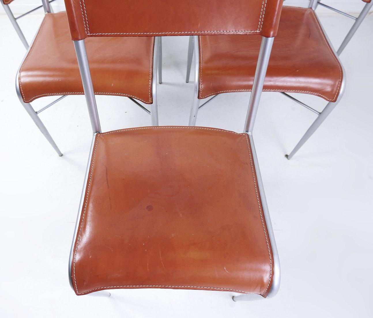 Set of 6 of italian vintage Arrben dining chairs, 1980s - Cognac Leather For Sale 6