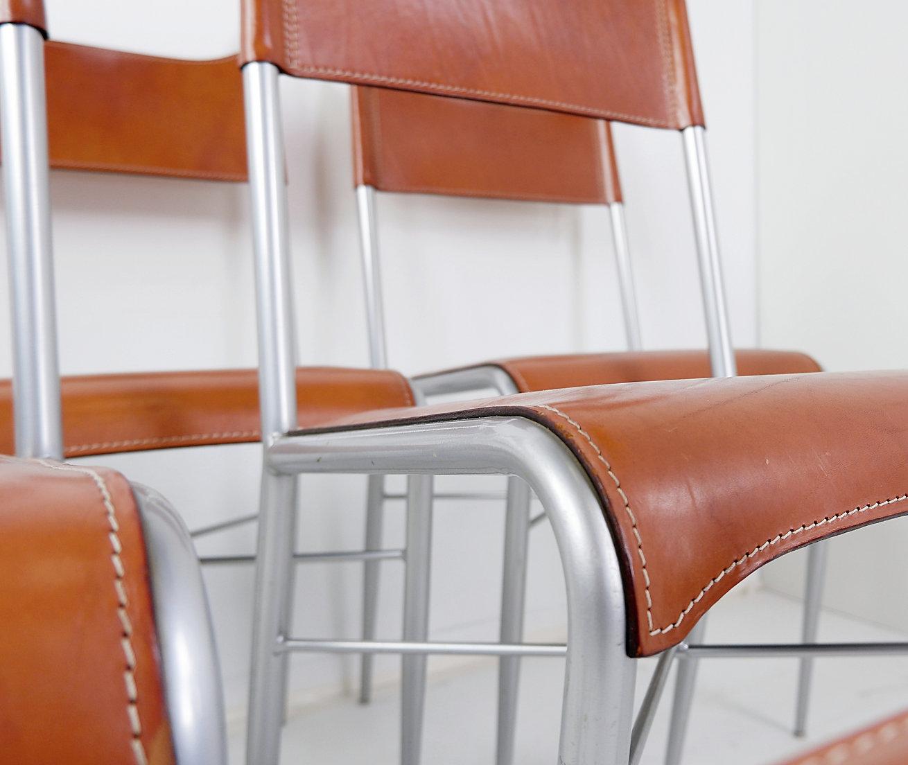 Italian Set of 6 of italian vintage Arrben dining chairs, 1980s - Cognac Leather For Sale