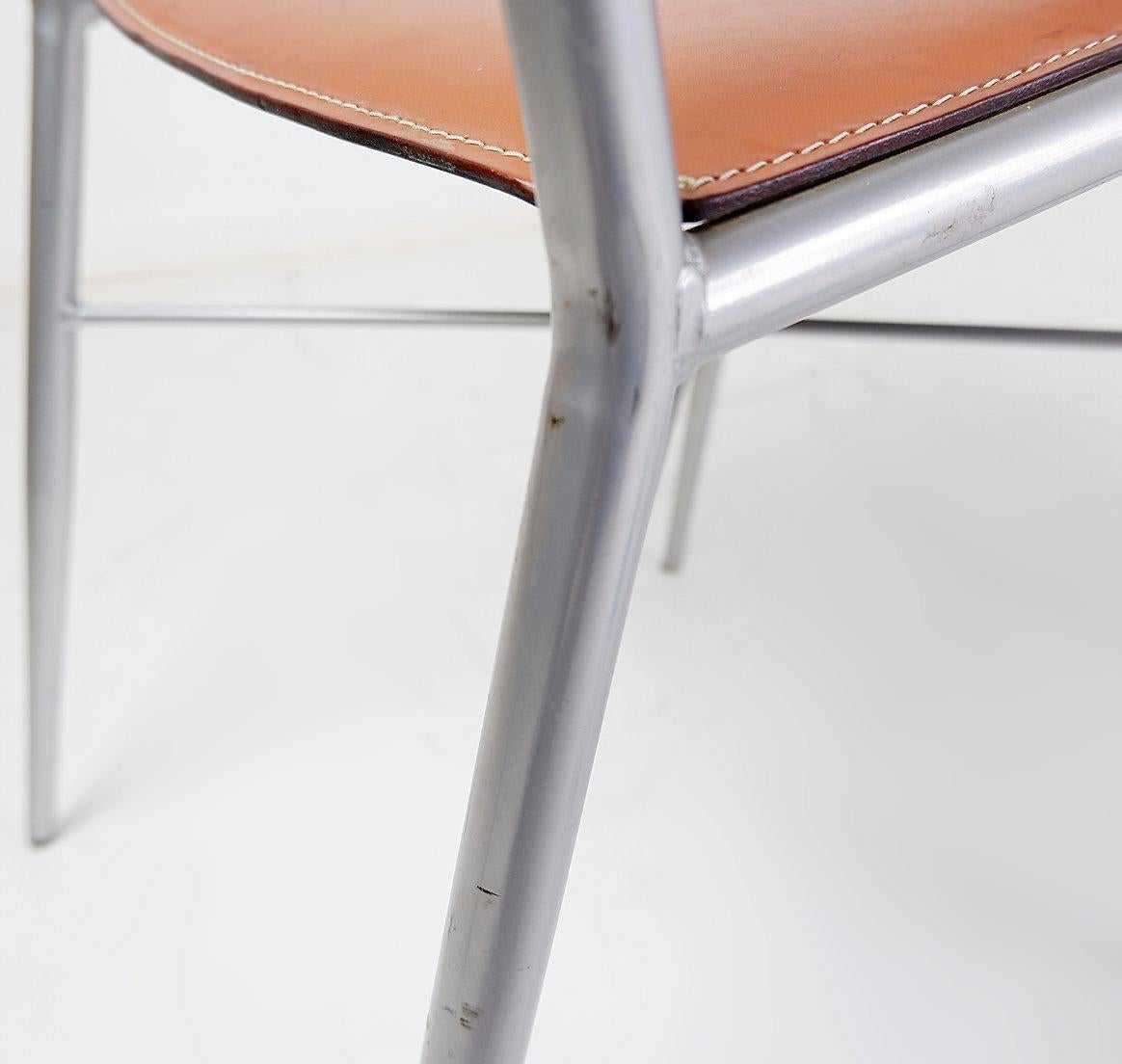 Brushed Set of 6 of italian vintage Arrben dining chairs, 1980s - Cognac Leather For Sale