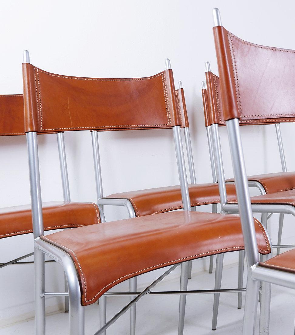 Set of 6 of italian vintage Arrben dining chairs, 1980s - Cognac Leather In Good Condition For Sale In Linkebeek, BE