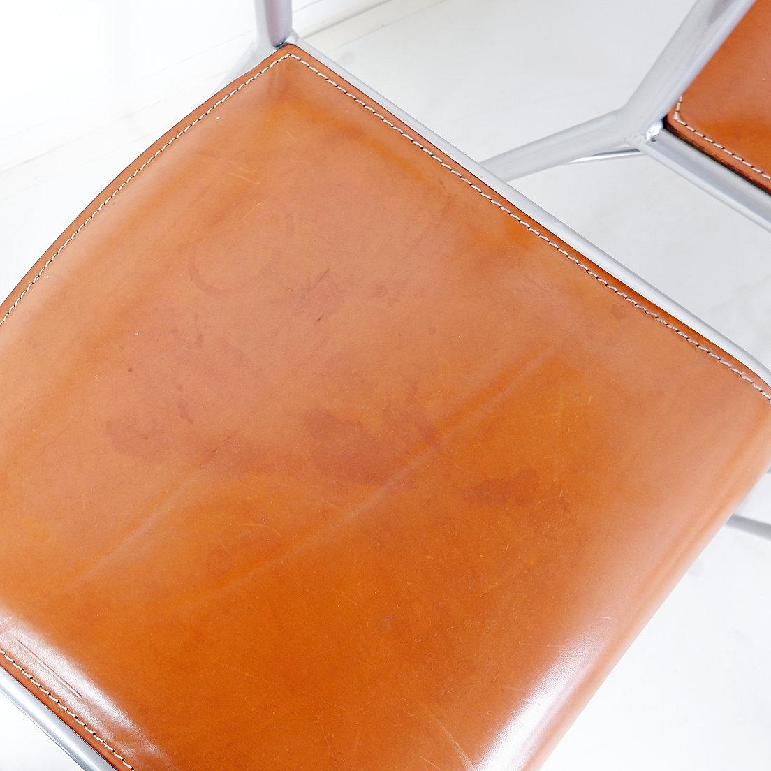 20th Century Set of 6 of italian vintage Arrben dining chairs, 1980s - Cognac Leather For Sale