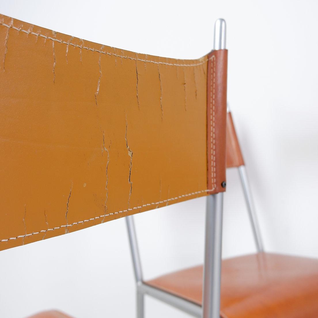 Set of 6 of italian vintage Arrben dining chairs, 1980s - Cognac Leather For Sale 1