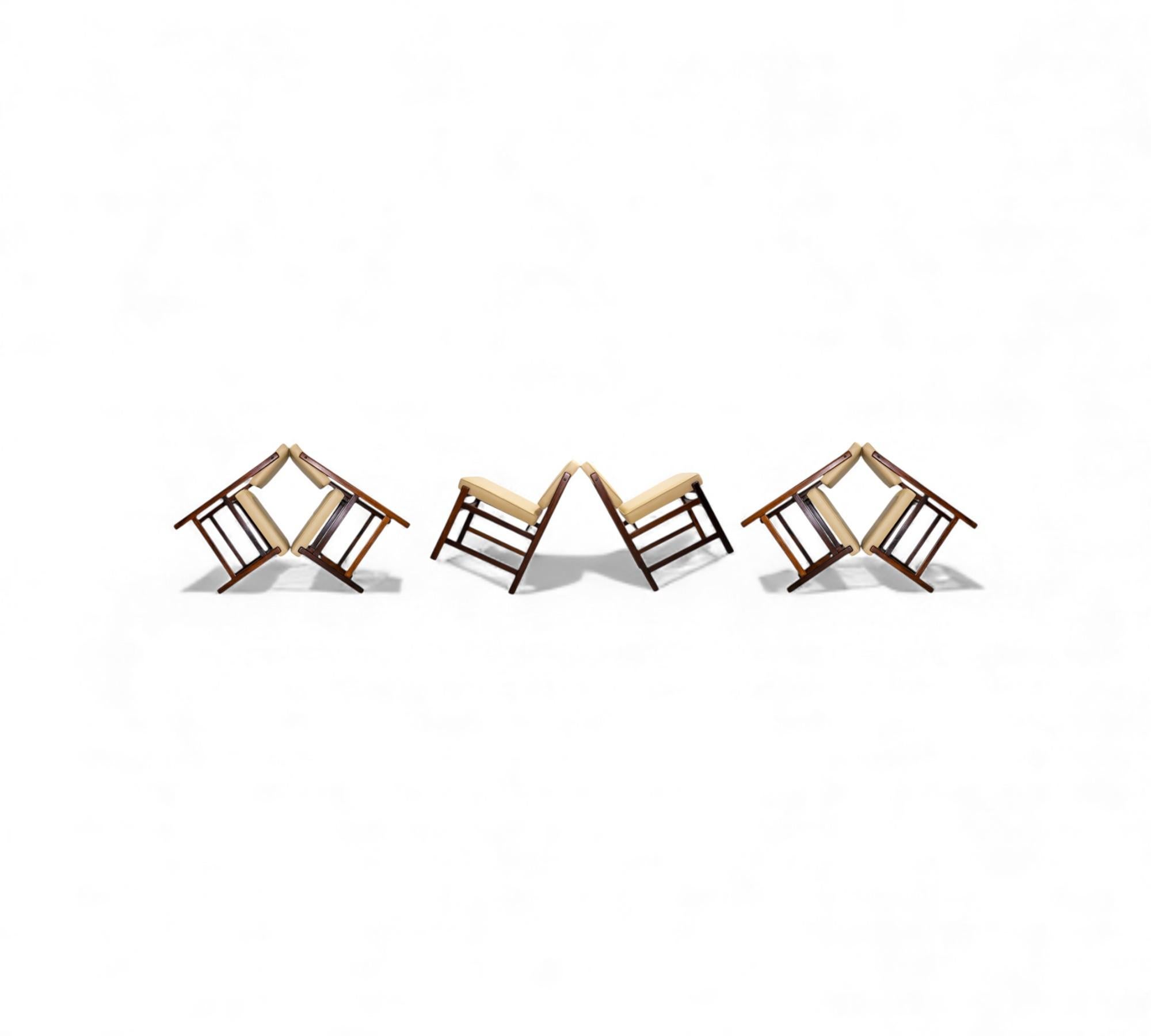 Brasiliano Set of 6 of “Marco” Chairs in Hardwood & Leather, Sergio Rodrigues, 1960s in vendita