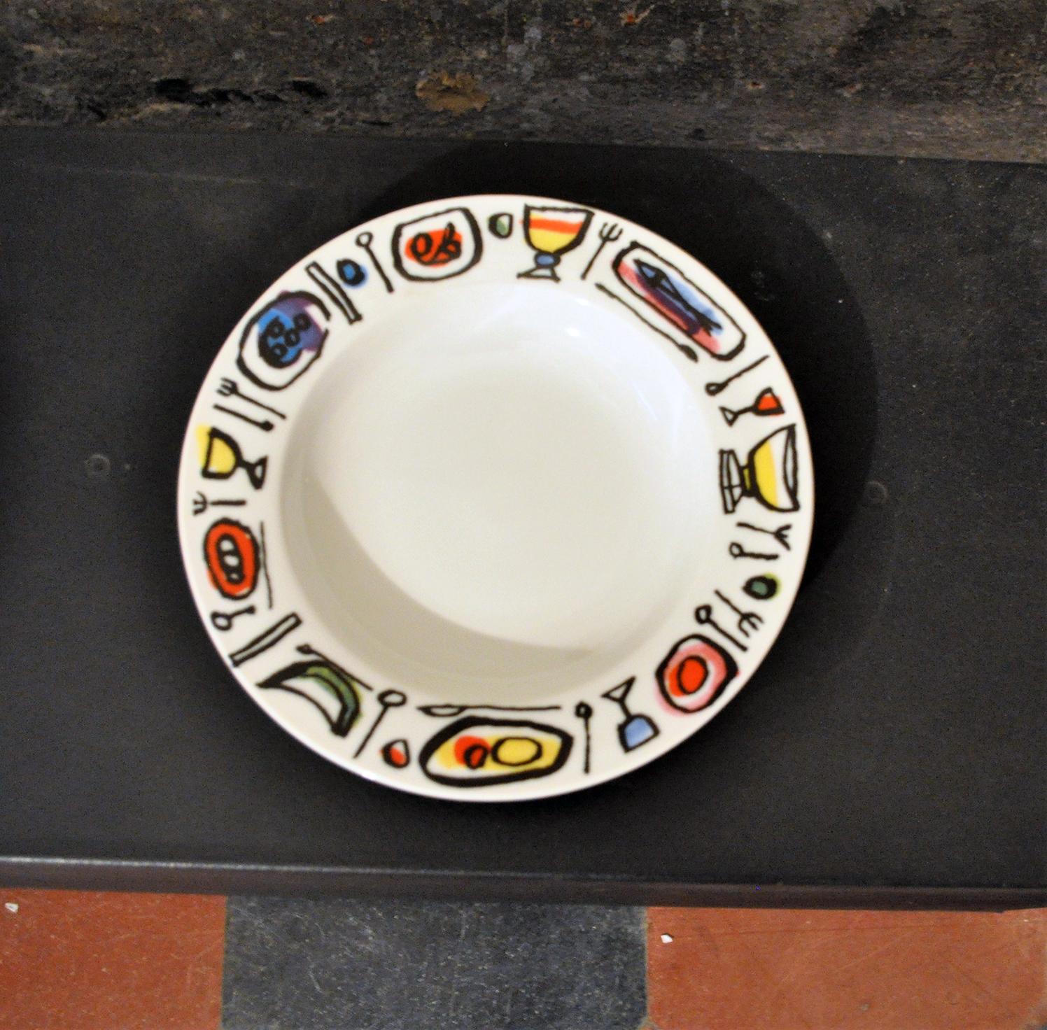 Modern Set of 6 of Pairs of Dishes by Emanuele Luzzati for Fine Porcelain For Sale