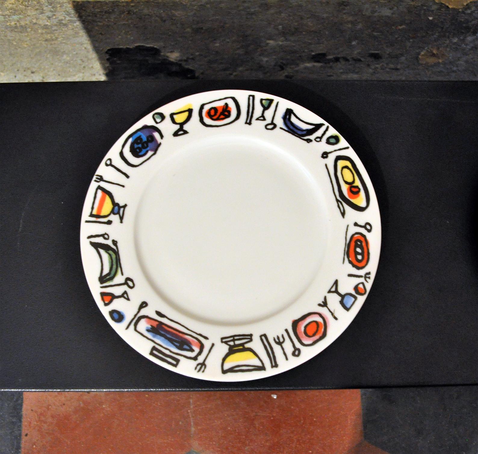 Italian Set of 6 of Pairs of Dishes by Emanuele Luzzati for Fine Porcelain For Sale