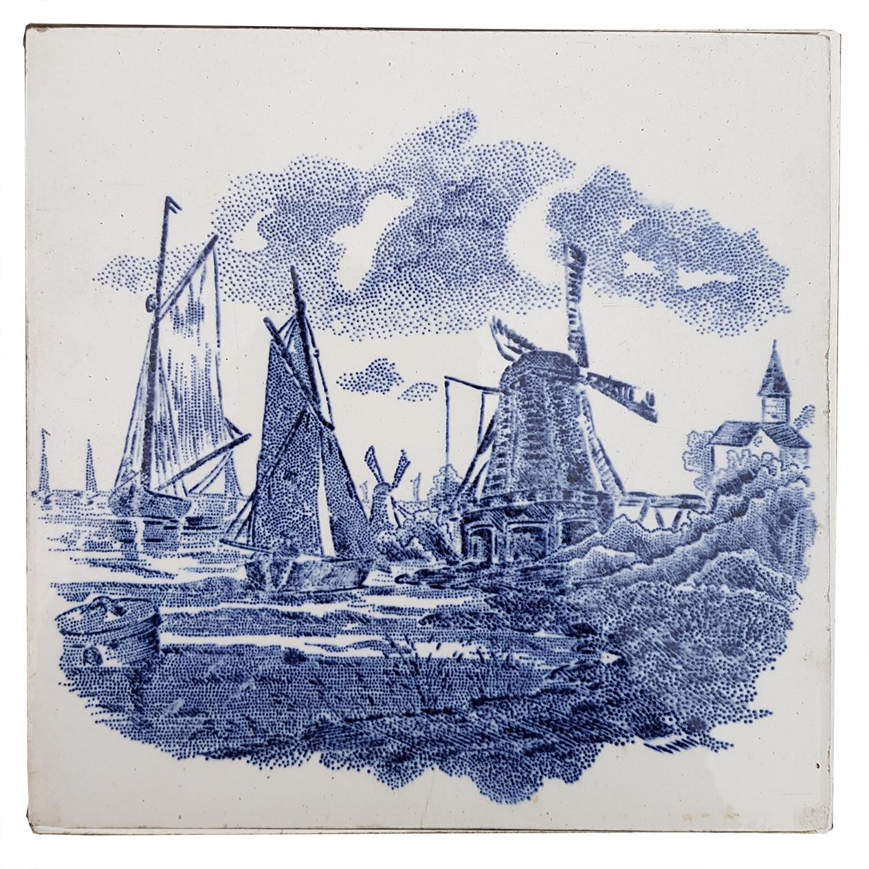 Satz von 6 insgesamt 120 niederländischen blauen Keramikfliesen von Gilliot Hemiksen, 1930er Jahre im Angebot 3