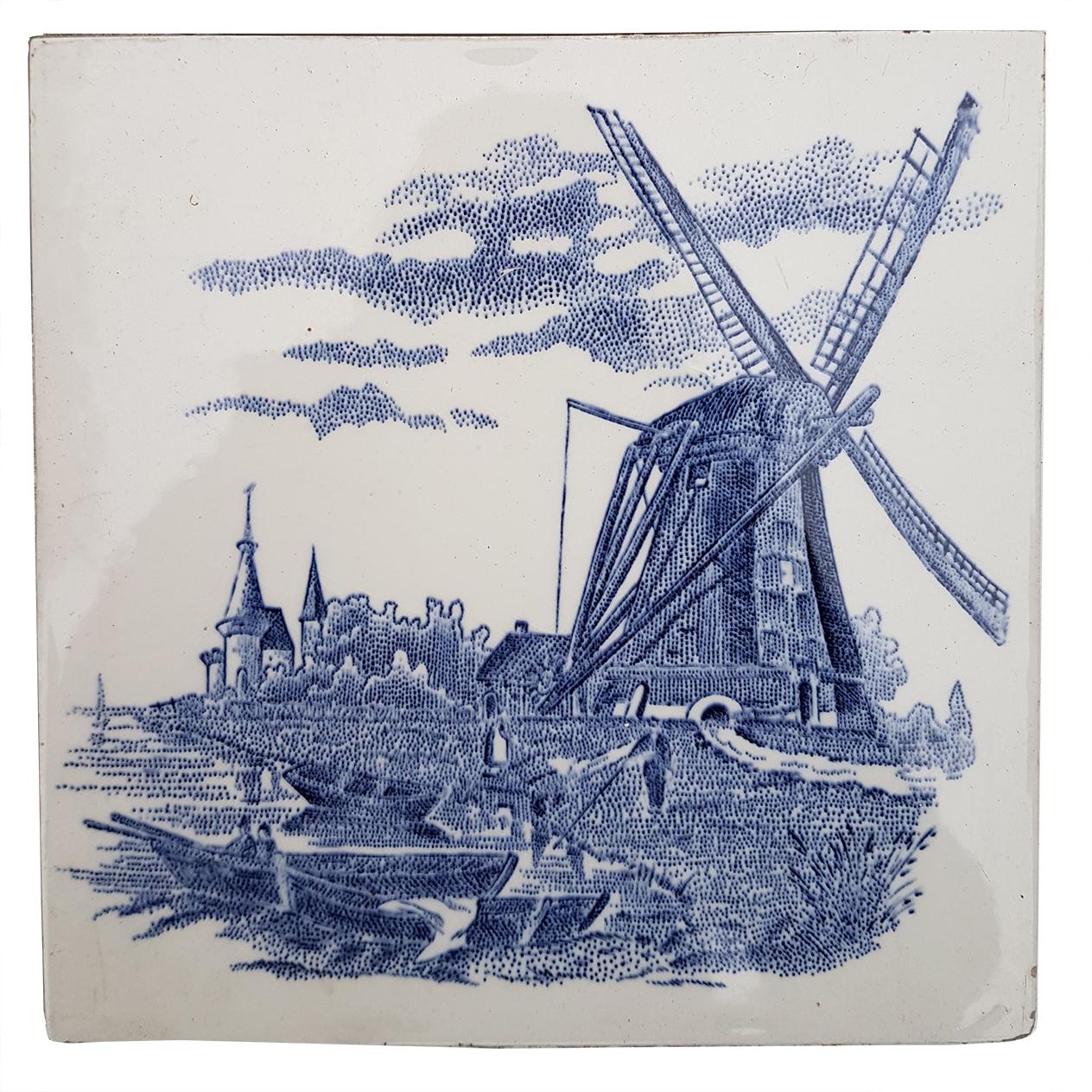 Set of 6 of Total 120 Dutch Blue Ceramic Tiles by Gilliot Hemiksen, 1930s For Sale 5