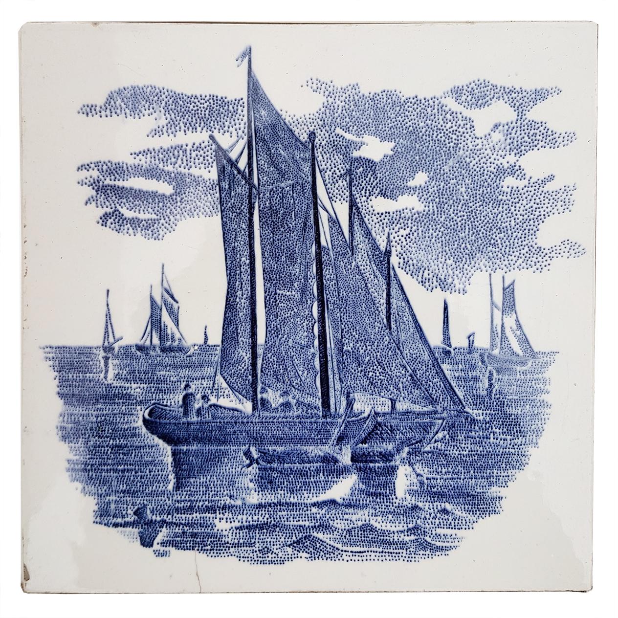 Satz von 6 insgesamt 120 niederländischen blauen Keramikfliesen von Gilliot Hemiksen, 1930er Jahre im Angebot 1