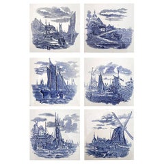 Set of 6 of Total 120 Dutch Blue Ceramic Tiles by Gilliot Hemiksen, 1930s