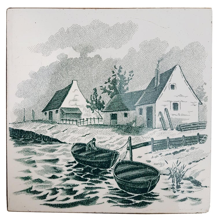 This is an amazing set of Dutch dark green handmade tiles. A beautiful and color. With 6 different stylized designs. We offer 20 tiles from the same design. In total 120 tiles with 6 designs. These tiles would be charming displayed on easels, framed
