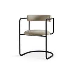 Set of 6 Off-White Leather Cantilever Dining Chairs 'FF' by Friends & Founders