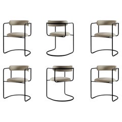 Set of 6 Off-White Leather Cantilever Dining Chairs 'FF' by Friends & Founders