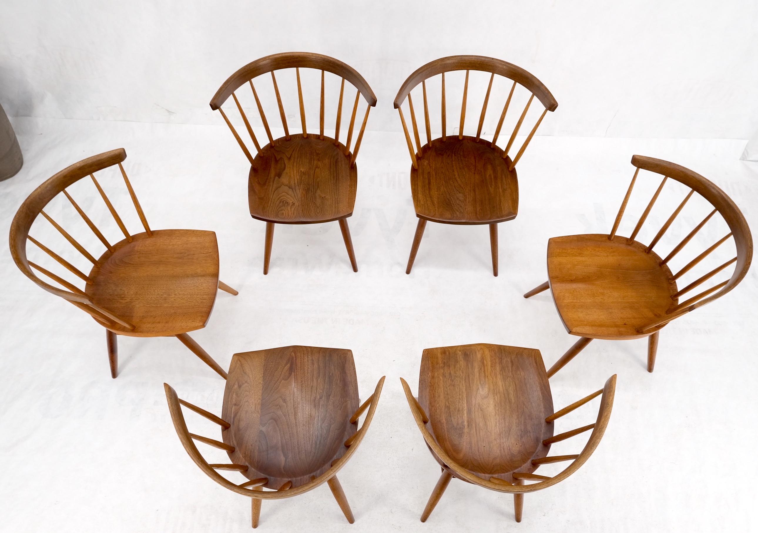 Set of 6 Oiled Walnut Spindle Back Dining Chairs by George Nakashima For Sale 9