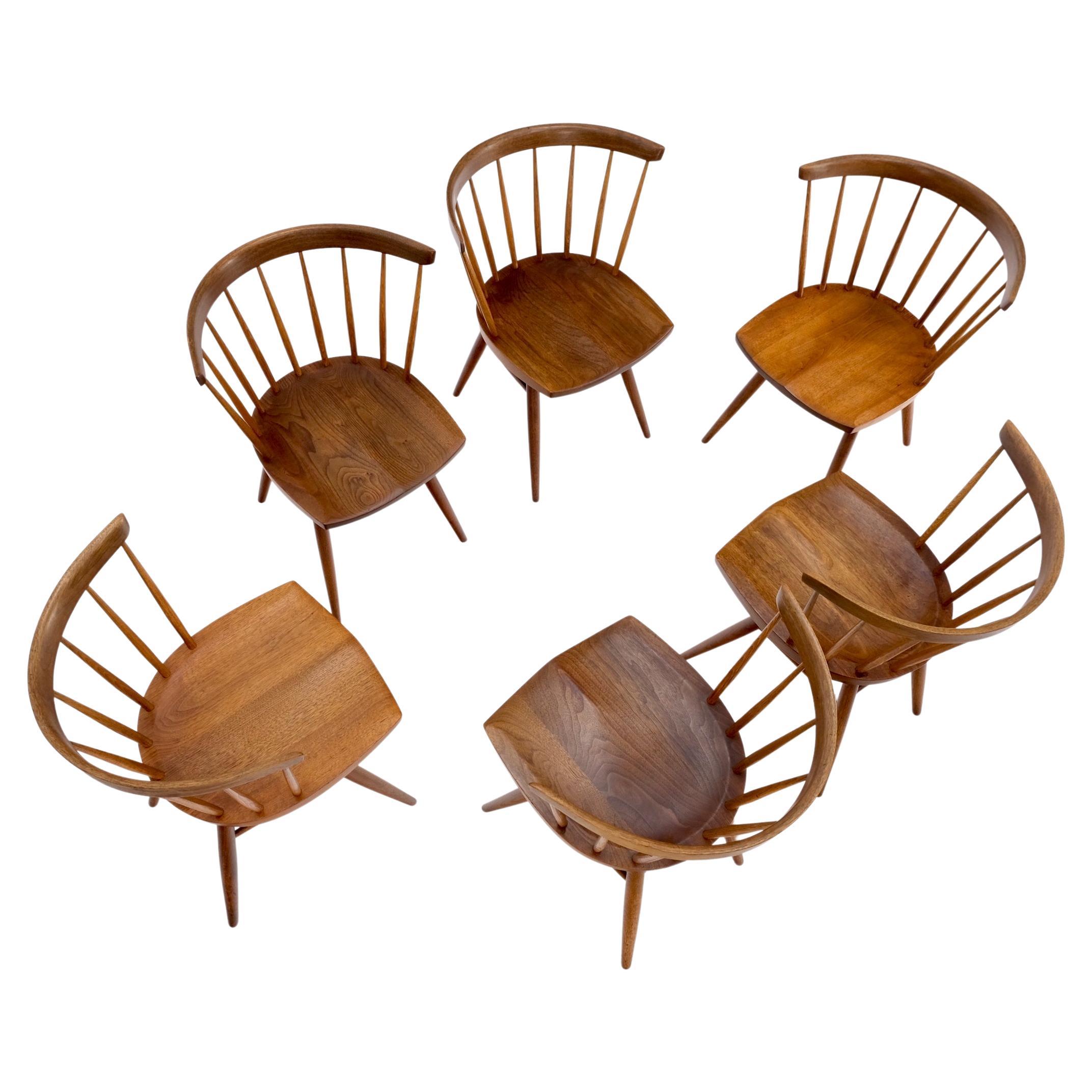 6er-Set Esstischstühle mit Spindelrücken aus geöltem Nussbaumholz von George Nakashima