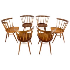 Set of 6 Oiled Walnut Spindle Back Dining Chairs by George Nakashima