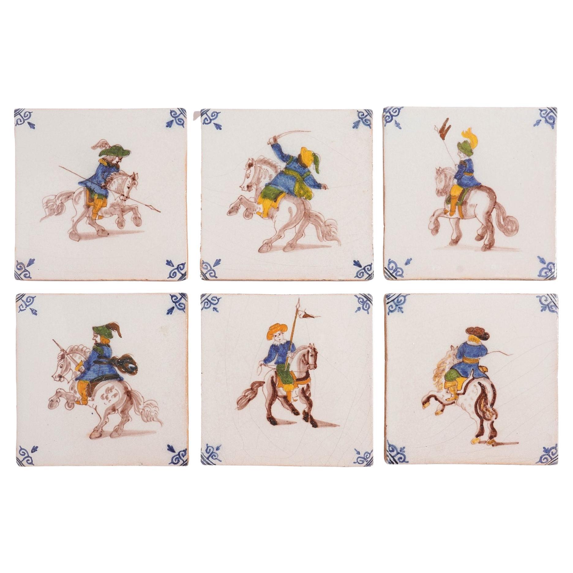 Set of 6 Old Dutch Hand Painted Delft Tiles by Royal Tichelaar Makkum, c. 1880 For Sale
