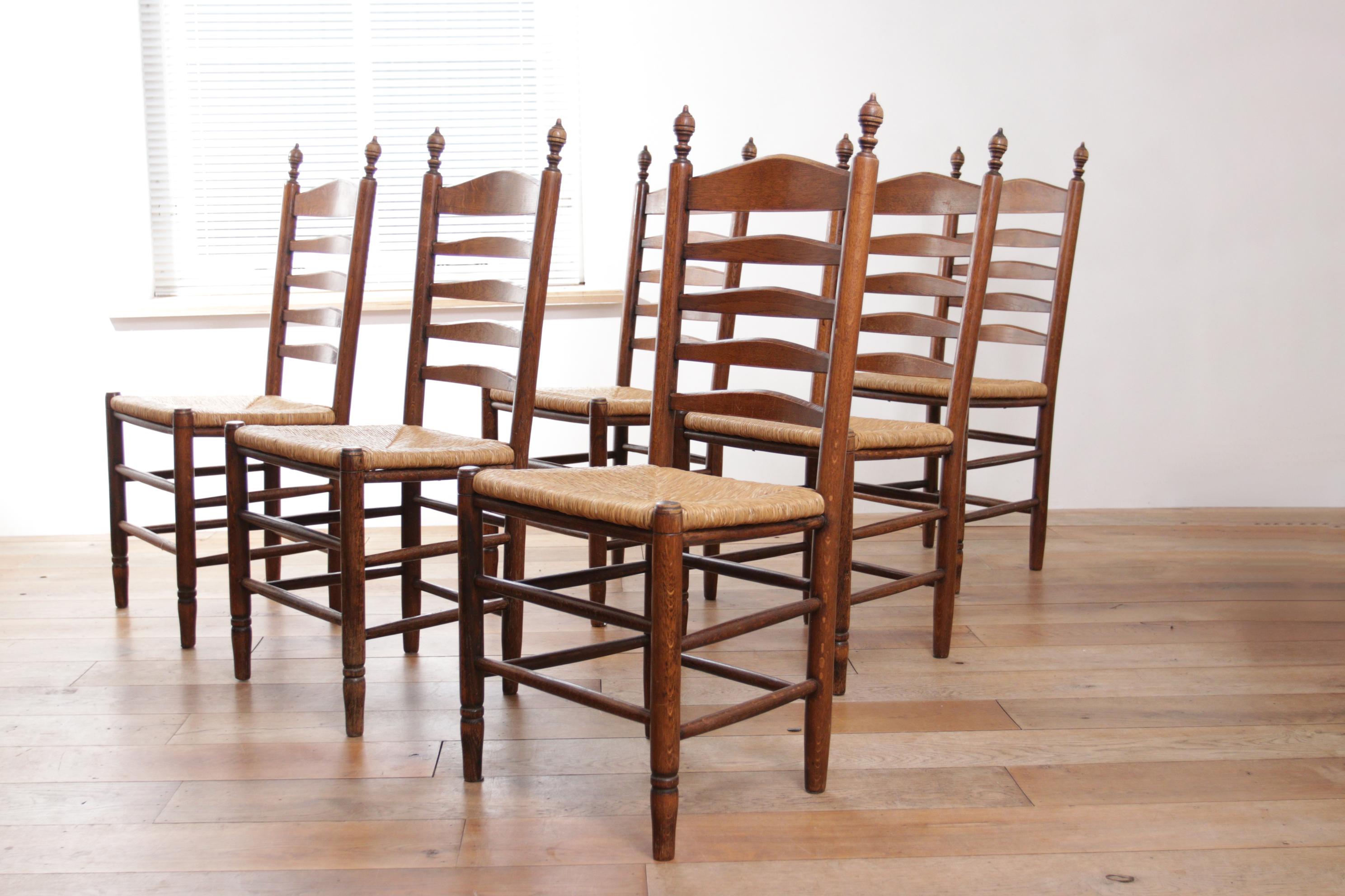 Set of 6 Old Dutch Ladder Back Oak - Rush Seat Dining Chairs 5