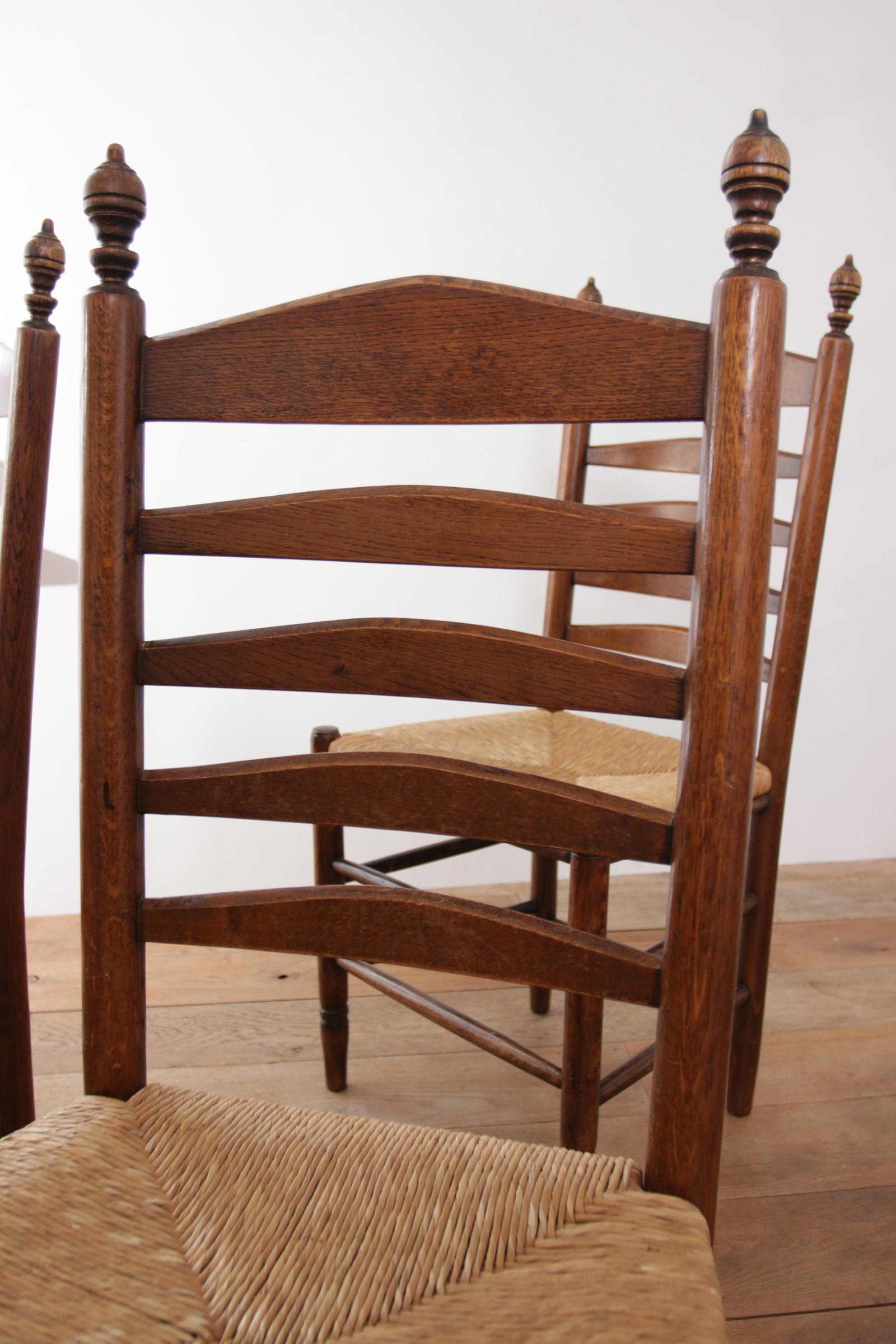 Set of 6 Old Dutch Ladder Back Oak - Rush Seat Dining Chairs 6