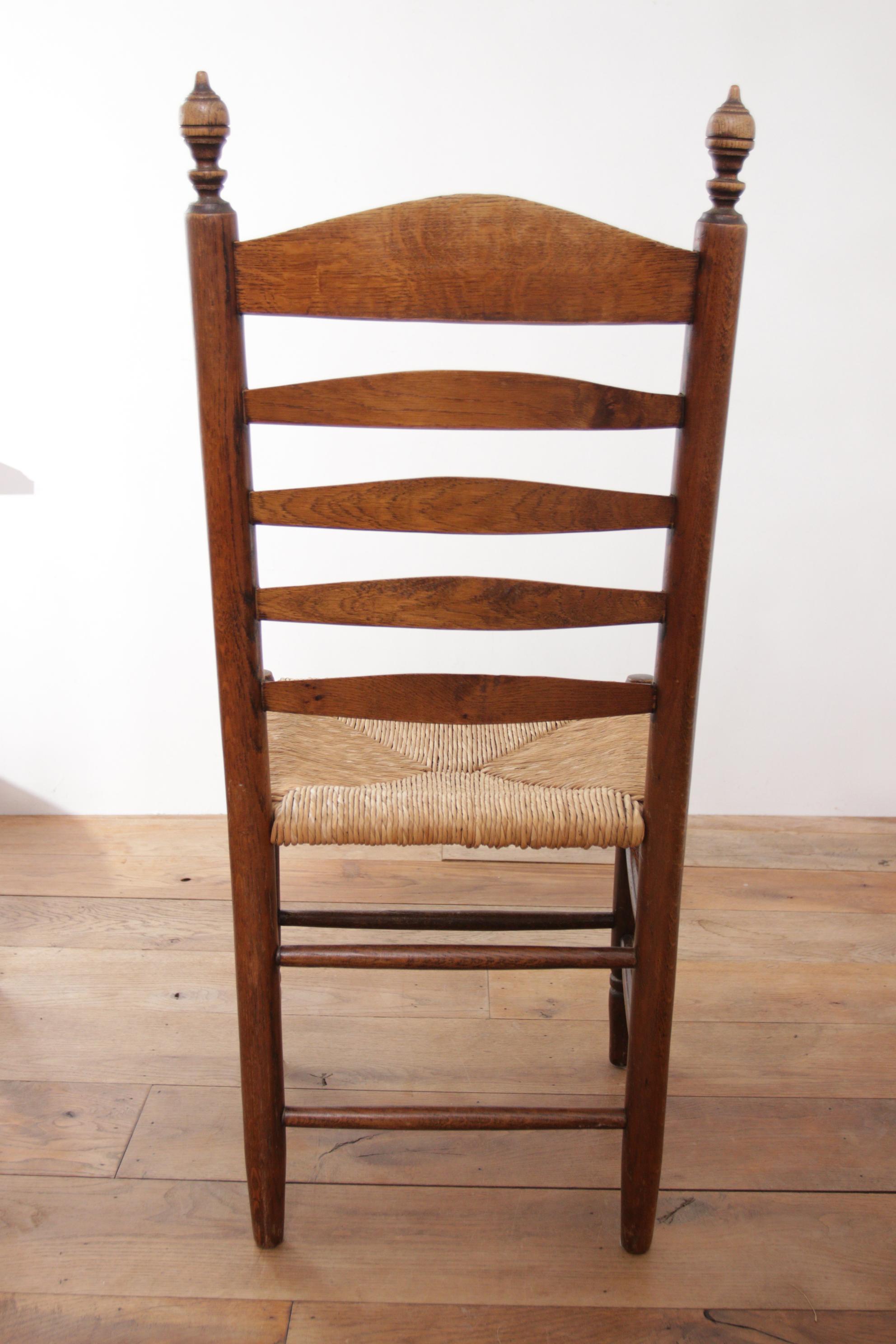 Set of 6 Old Dutch Ladder Back Oak - Rush Seat Dining Chairs 8