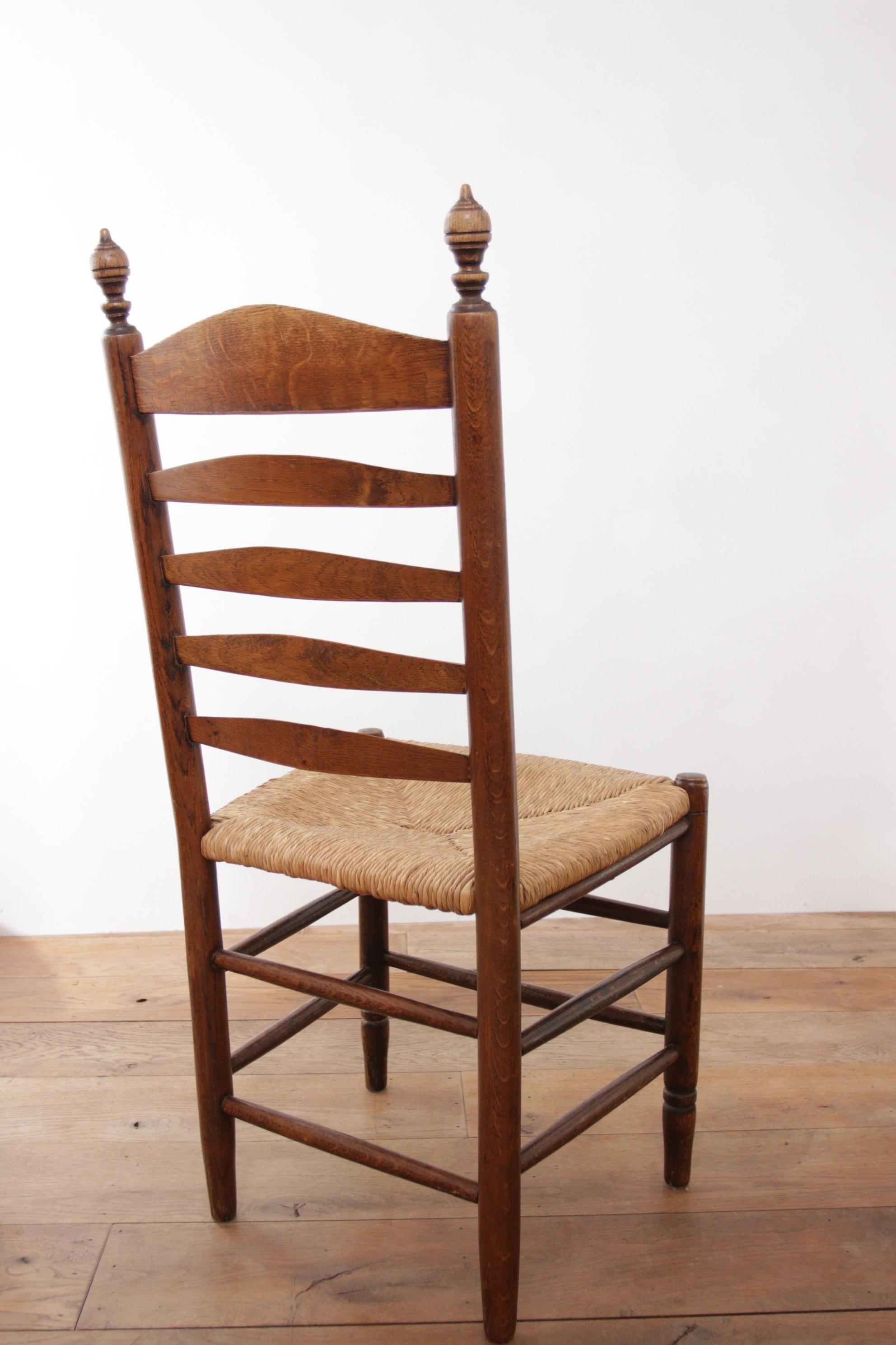 Set of 6 Old Dutch Ladder Back Oak - Rush Seat Dining Chairs 9
