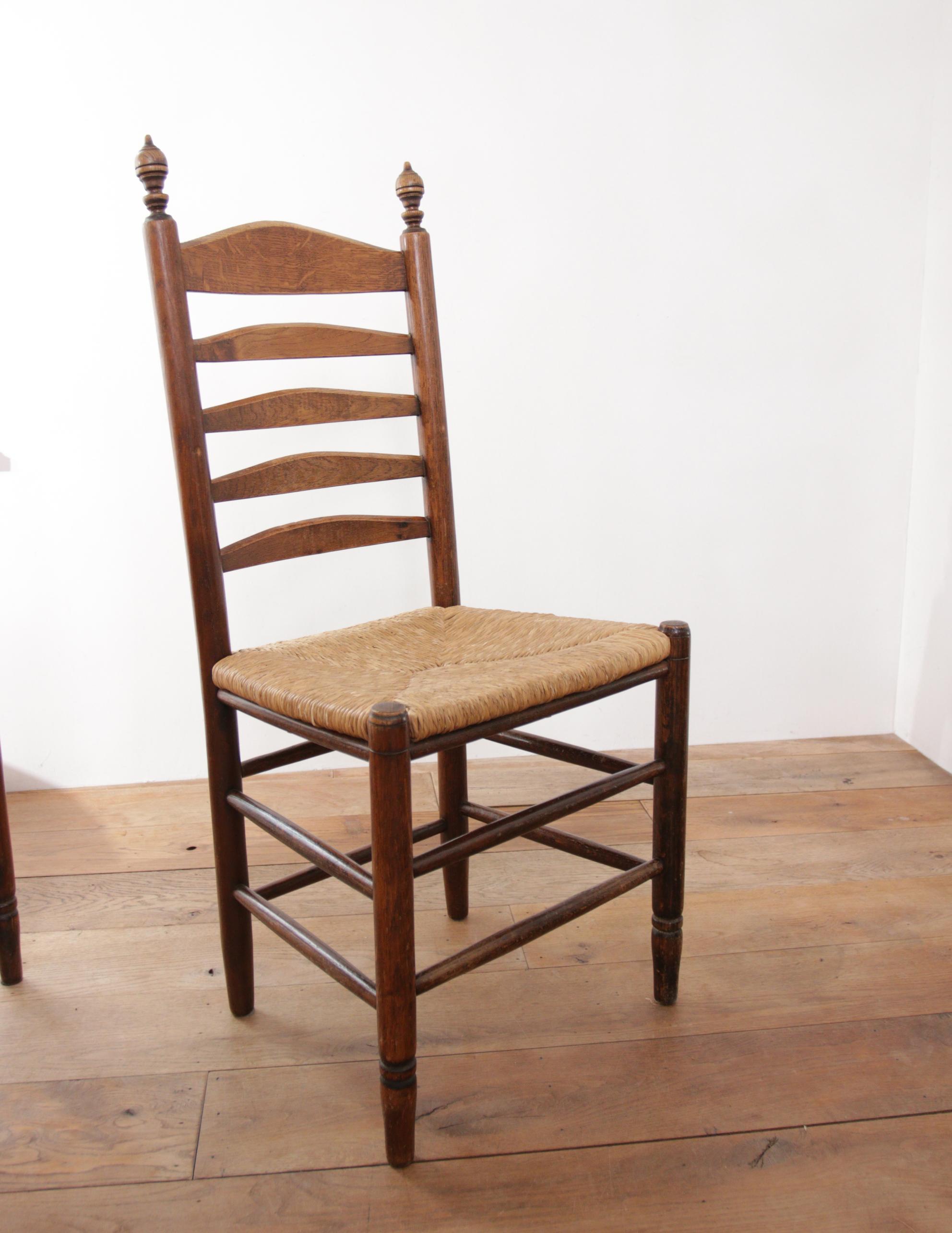 Set of 6 Old Dutch Ladder Back Oak - Rush Seat Dining Chairs 12