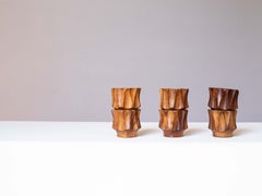 Set of 6 Olive Wood Egg Cups, Hand-Carved 1960s French Folk Art
