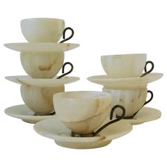 Onyx and Gold Gilt Coffee Cups and Saucers