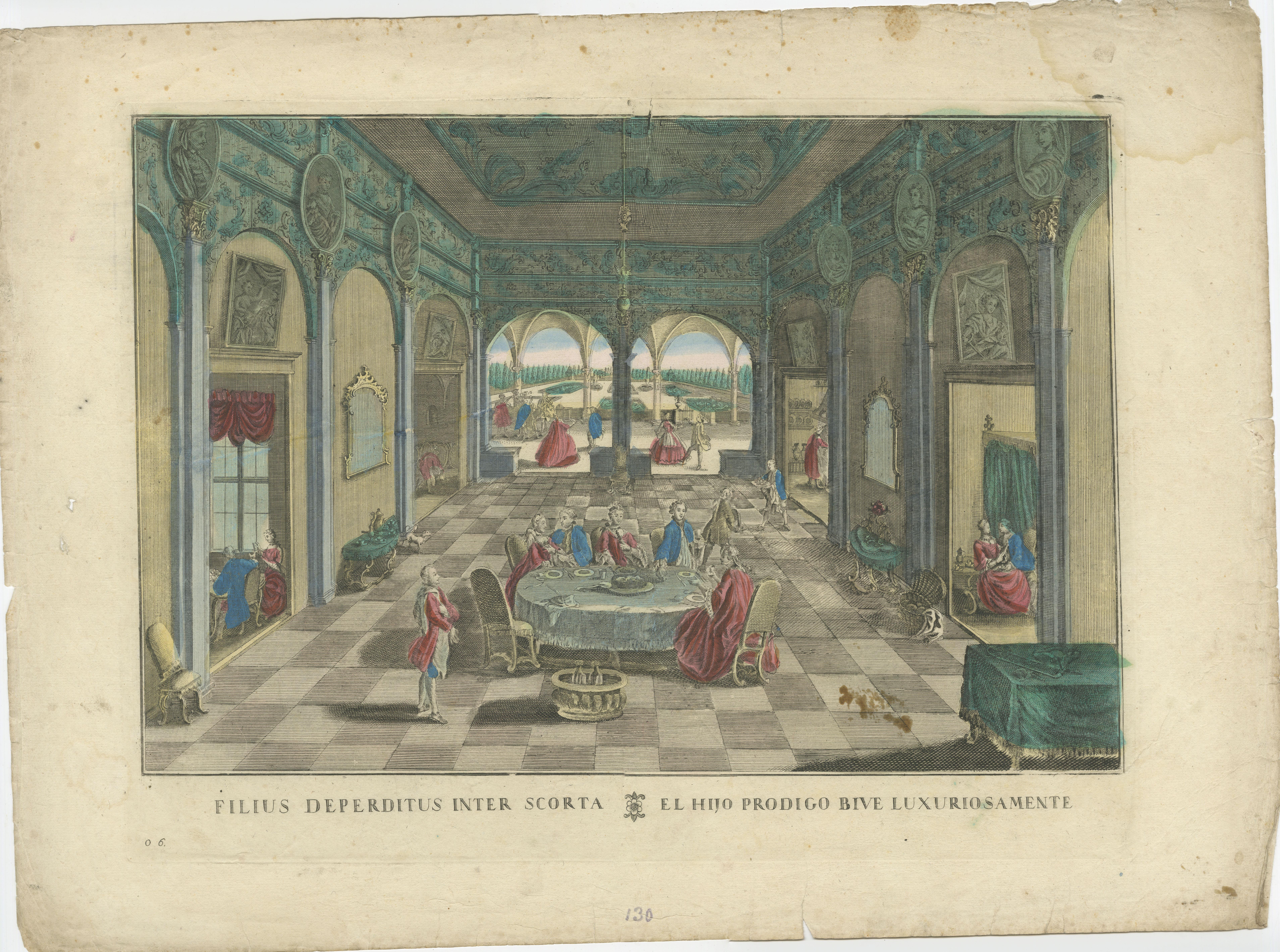 Satz von 6 optischen Drucken - Geschichte vom verlorenen Sohn von Probst, handkoloriert um 1780

Dieser seltene und vollständige Satz von sechs handkolorierten optischen Drucken illustriert das biblische Gleichnis vom verlorenen Sohn in einem