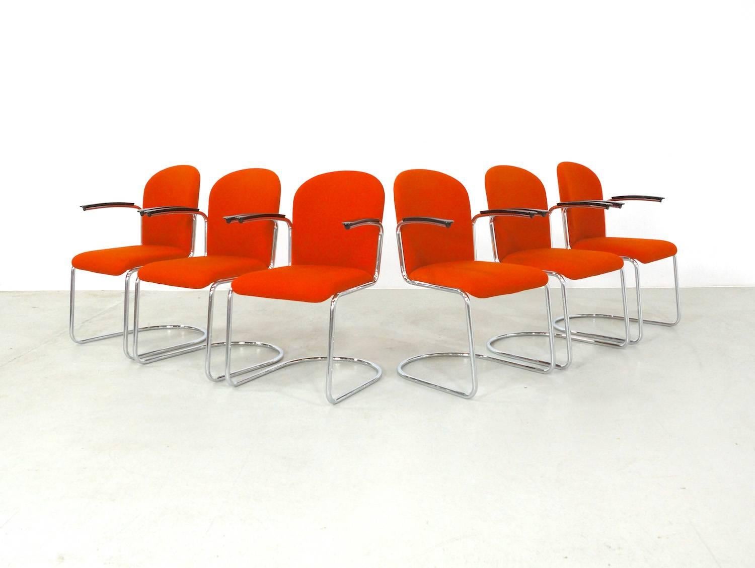 Set of Six Orange Cantilever Chairs from WH Gispen Model 413 R, Dutch Originals For Sale 5