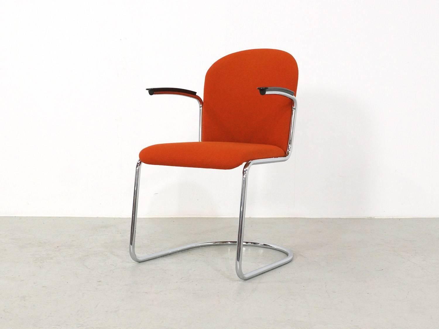 Mid-20th Century Set of Six Orange Cantilever Chairs from WH Gispen Model 413 R, Dutch Originals For Sale