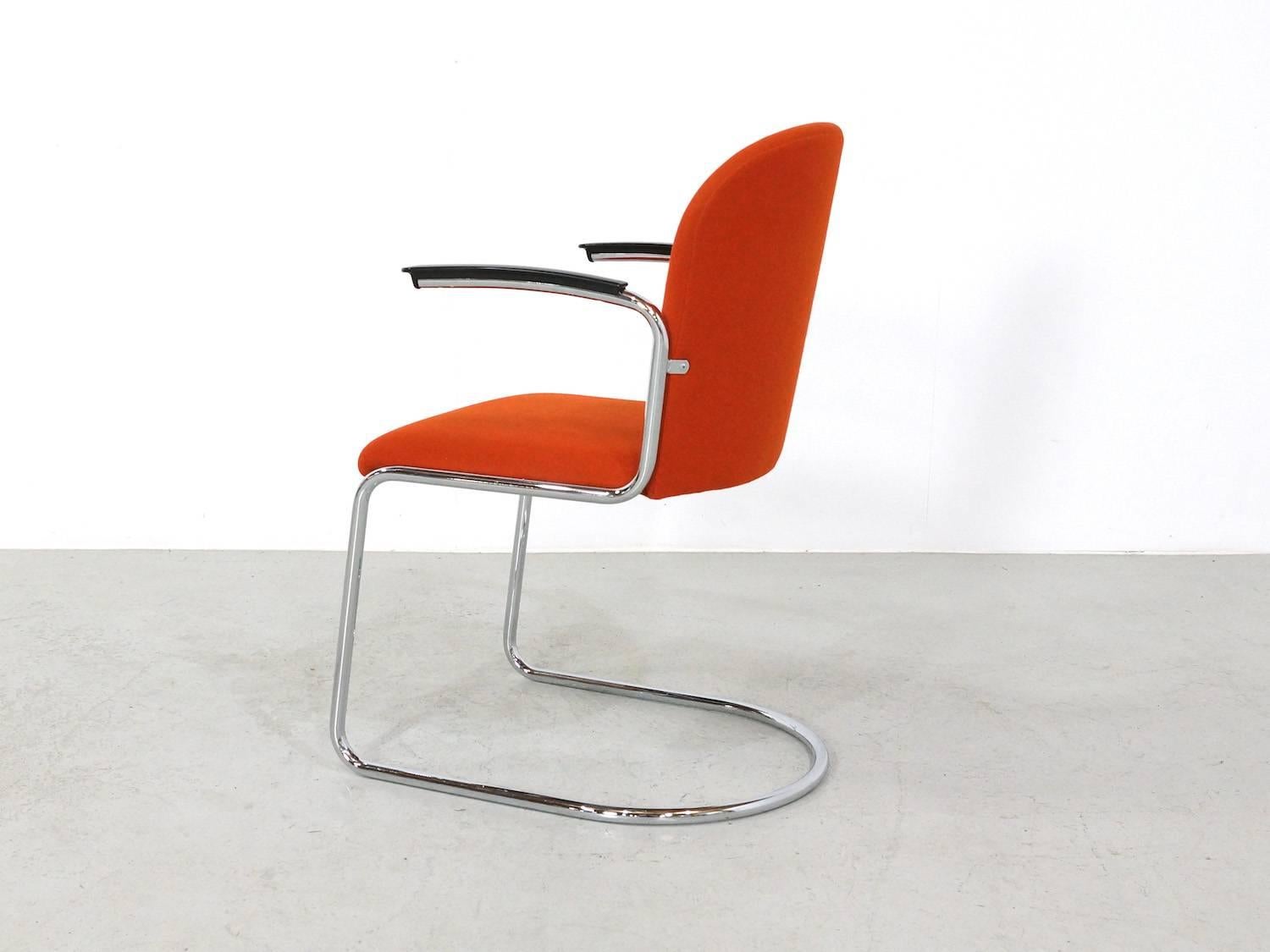 Fabric Set of Six Orange Cantilever Chairs from WH Gispen Model 413 R, Dutch Originals For Sale