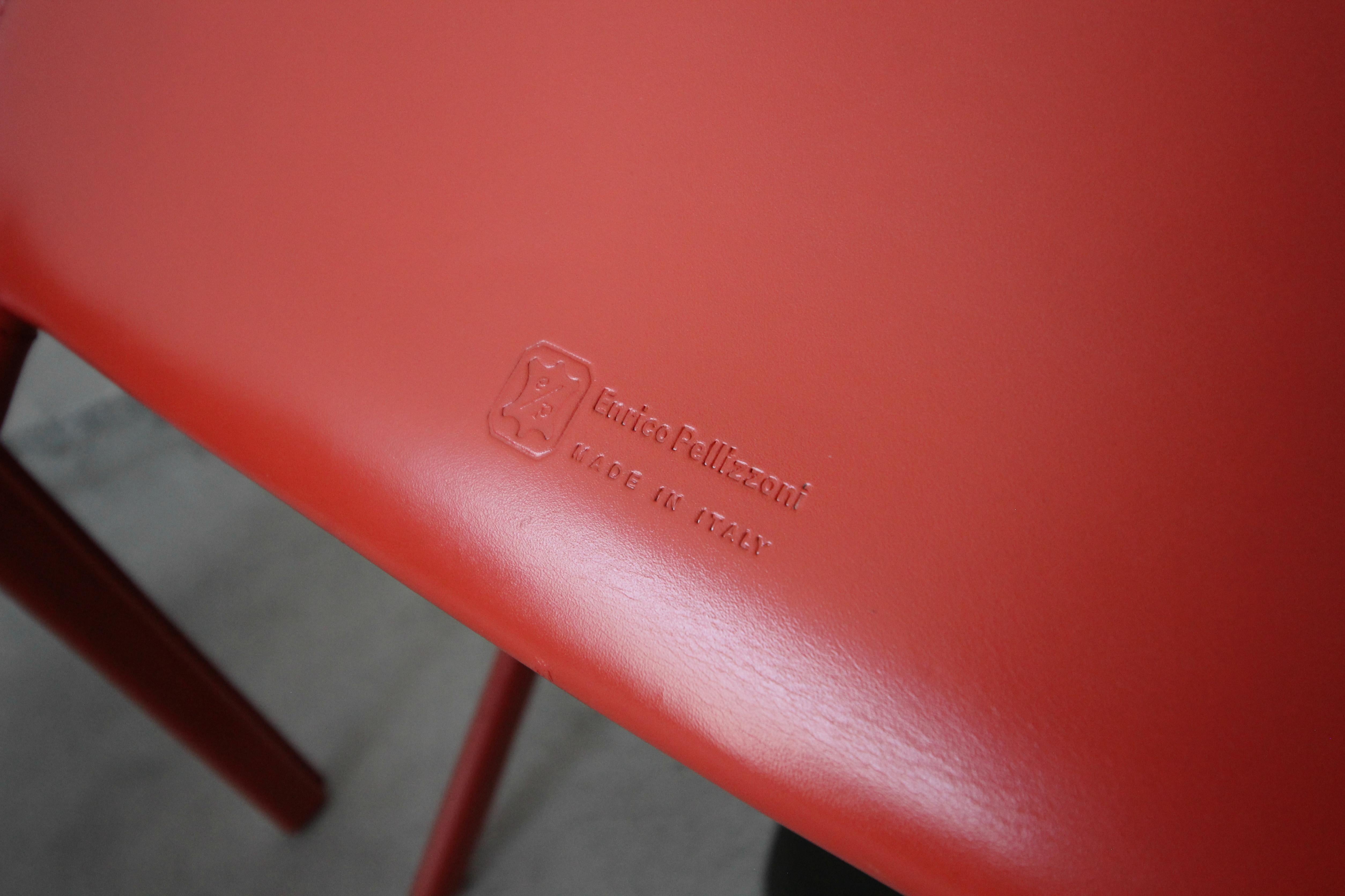 Set of 6 Orange Italian Leather Dining Chairs by Enrico Pellizzoni 4