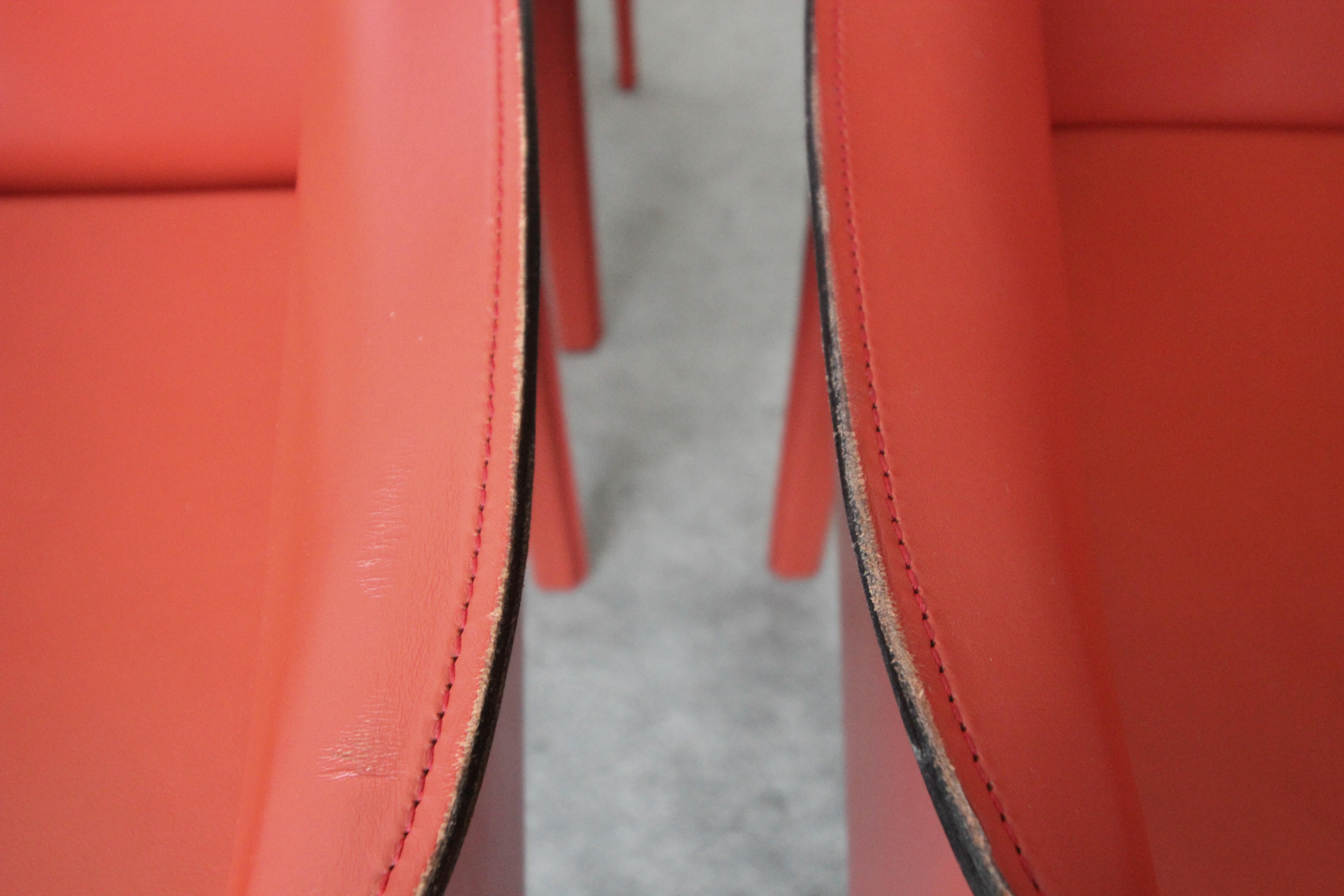 Set of 6 Orange Italian Leather Dining Chairs by Enrico Pellizzoni 6