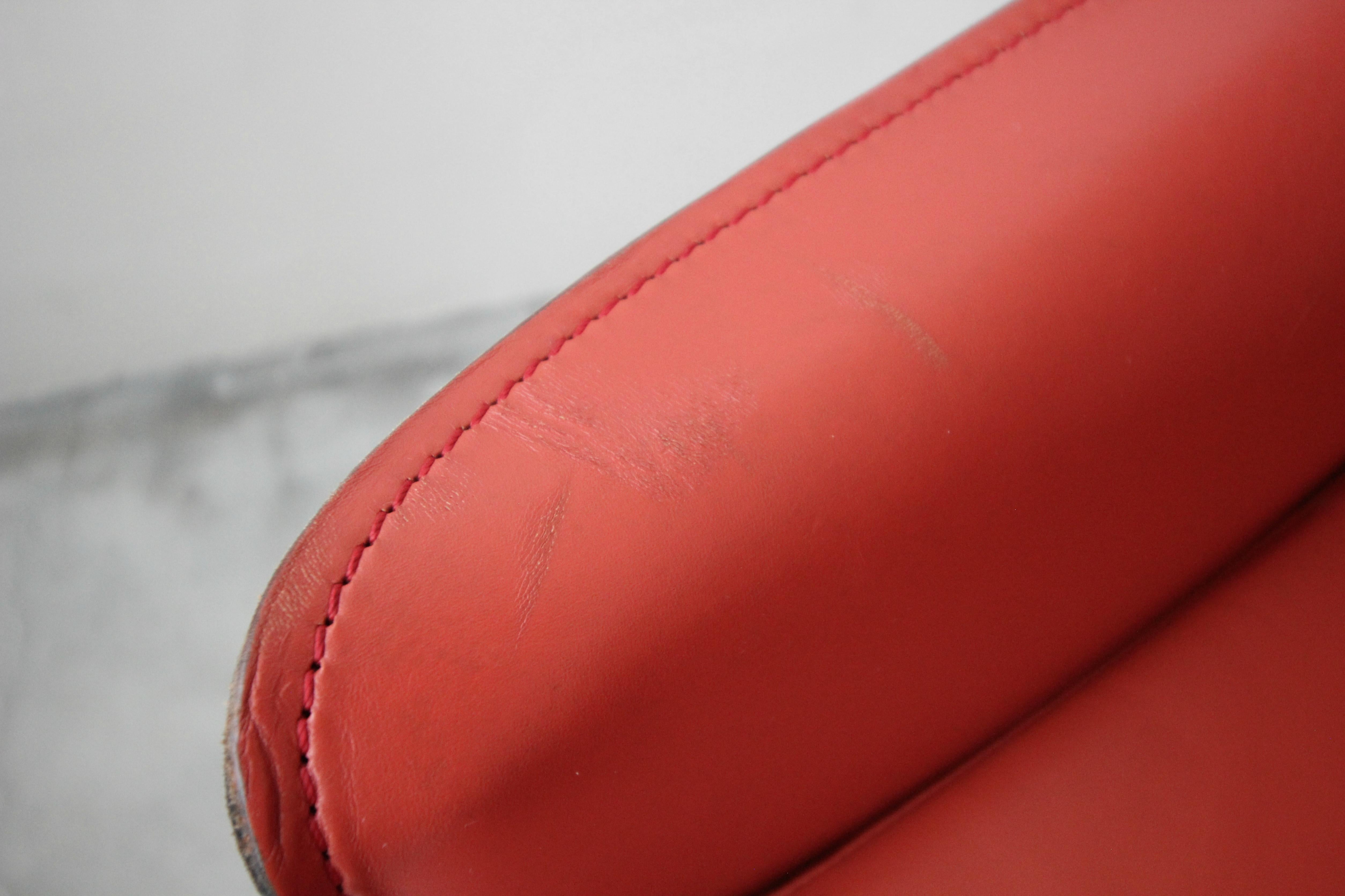 Set of 6 Orange Italian Leather Dining Chairs by Enrico Pellizzoni 6