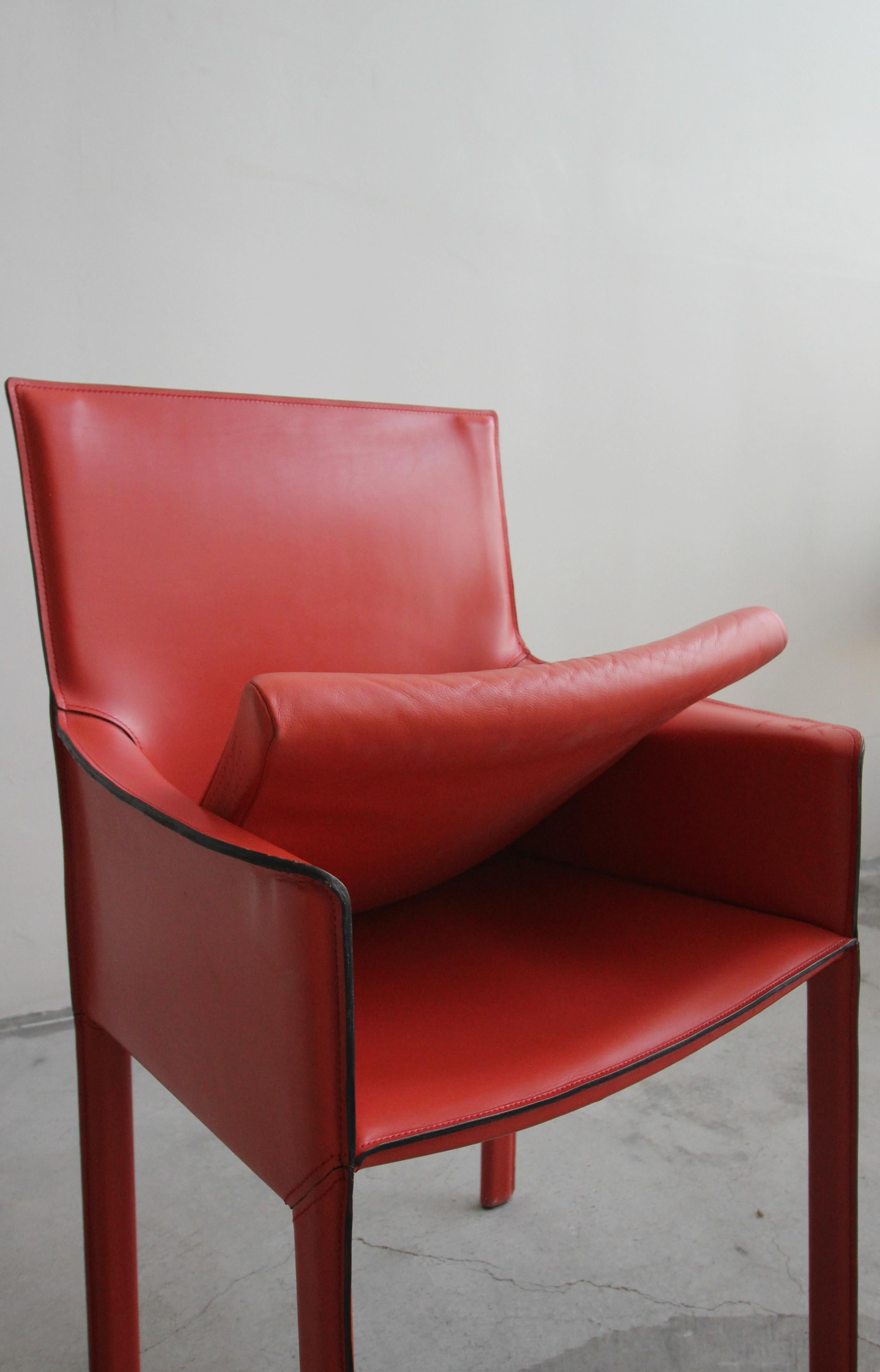 Set of 6 Orange Italian Leather Dining Chairs by Enrico Pellizzoni 1