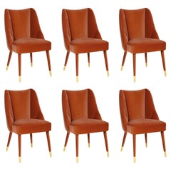 Set of 6 Organic nature-inspired red velvet Figueroa chair by InsidherLand
