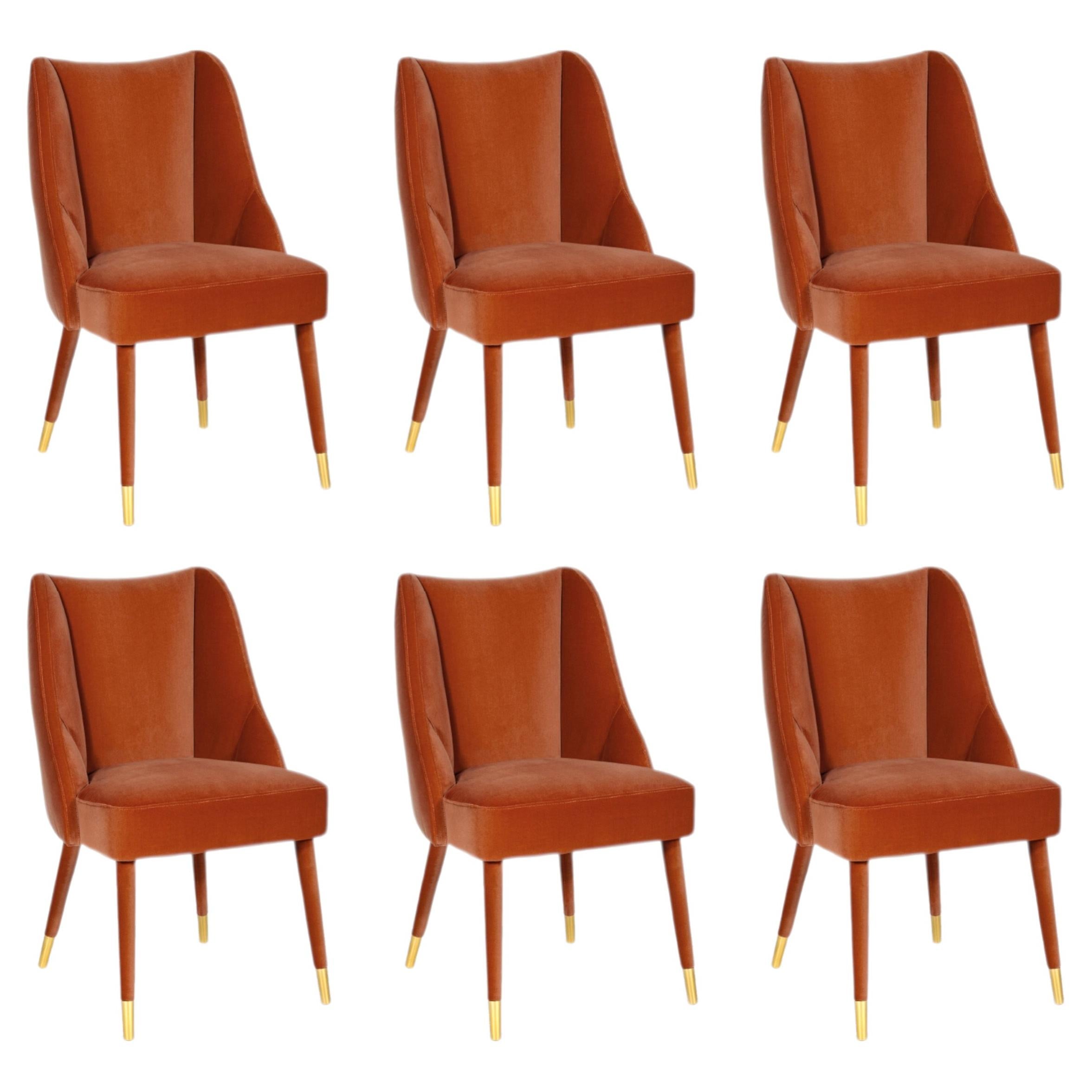 6er-Set Figueroa-Stühle aus rotem Samt, von der Natur inspiriert, von InsidherLand im Angebot