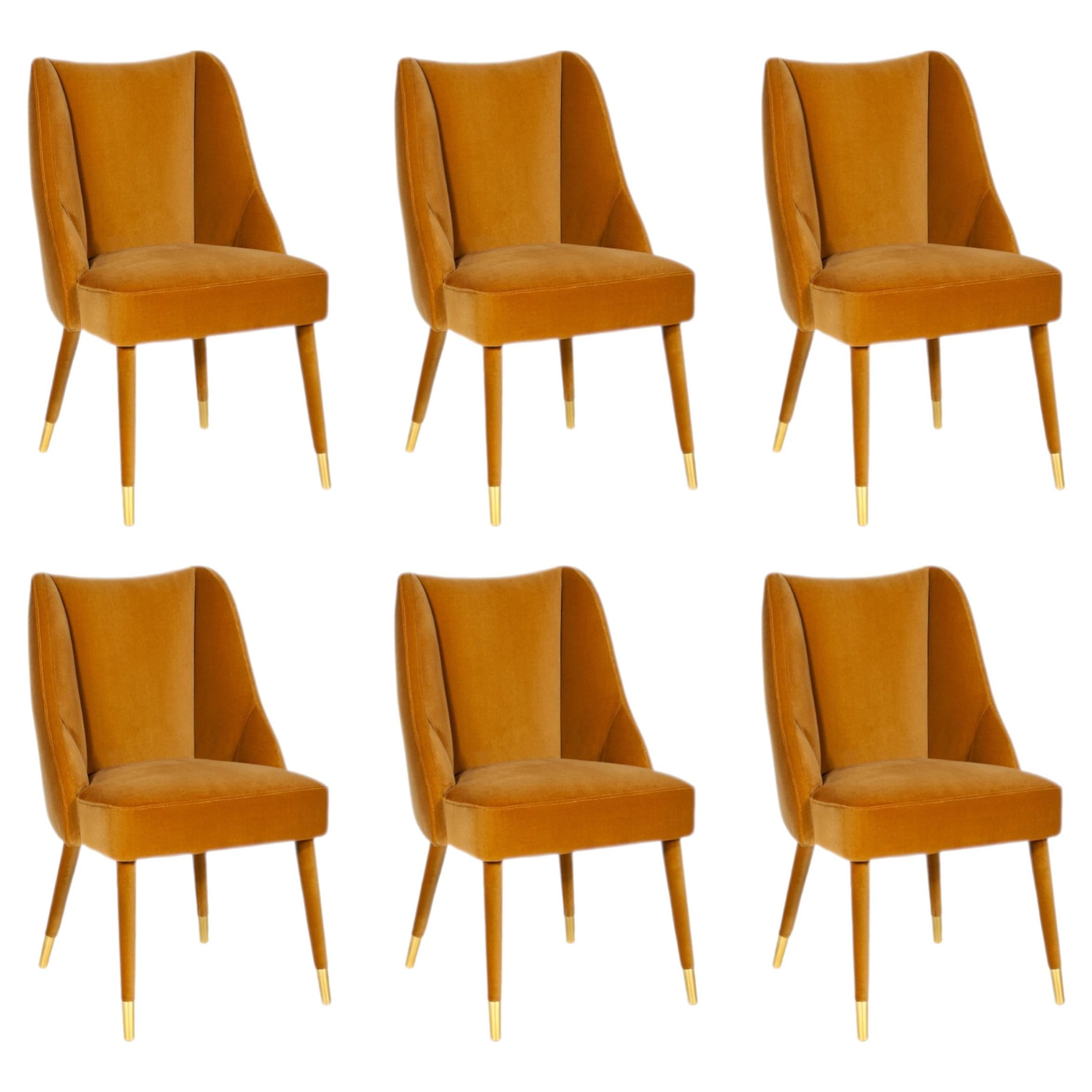 Lot de 6 chaises de salle à manger Figueroa en velours organique inspiré de la nature par InsidherLand en vente
