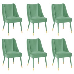 Set of 6 Organic turquoise velvet brass Figueroa dining chair by InsidherLand