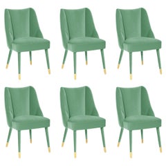 Set of 6 Organic turquoise velvet brass Figueroa dining chair by InsidherLand
